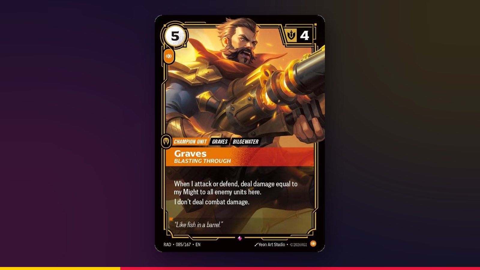 Graves, Blasting Through, a champion unit from Riftbound Radiance